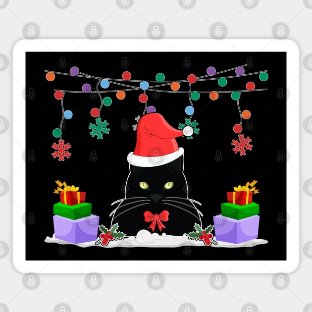 Black Cat Christmas Lights Cute Cat Lover Gifts Magnet by ahadnur9926